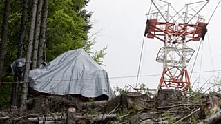 The wreckage of the cable car after it collapsed near the summit of the Stresa-Mottarone line in May.