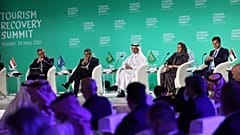 Saudi Arabia's Tourism Minister Ahmed al-Khateeb attends along with other guests a tourism conference in the Saudi capital Riyadh on May 26, 2021.