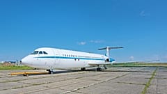 A plane belonging to Nicolae Ceaușescu's fleet is seen at Otopeni air base near Bucharest and released by Artmark auction house on May 4, 2021.