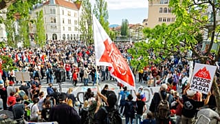 Kormányellenes tüntetés Ljubljanában, 2021. március 28-án.