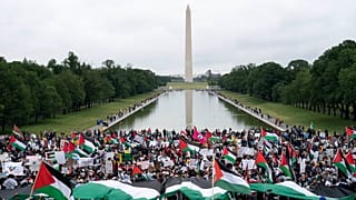 مؤيدون للقضية الفلسطينية يتظاهرون في واشنطن خلال المسيرة الوطنية لفلسطين. 2021/05/29