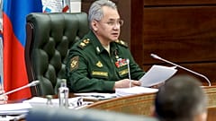 Russian Defense Minister Sergei Shoigu speaks during a meeting with hight level military officials in Moscow, Russia, May 31, 2021. 