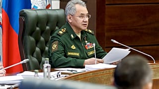 Russian Defense Minister Sergei Shoigu speaks during a meeting with hight level military officials in Moscow, Russia, May 31, 2021.