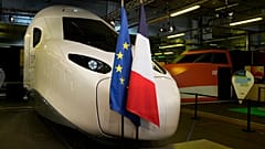 The nose of the SNCF's "TGV M" next generation high-speed train is pictured at Gare de Lyon on September 17, 2021.