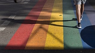 A rainbow-coloured crossing in Vilnius, Lithuania on the International Day against homophobia, transphobia and biphobia on May 17, 2021.