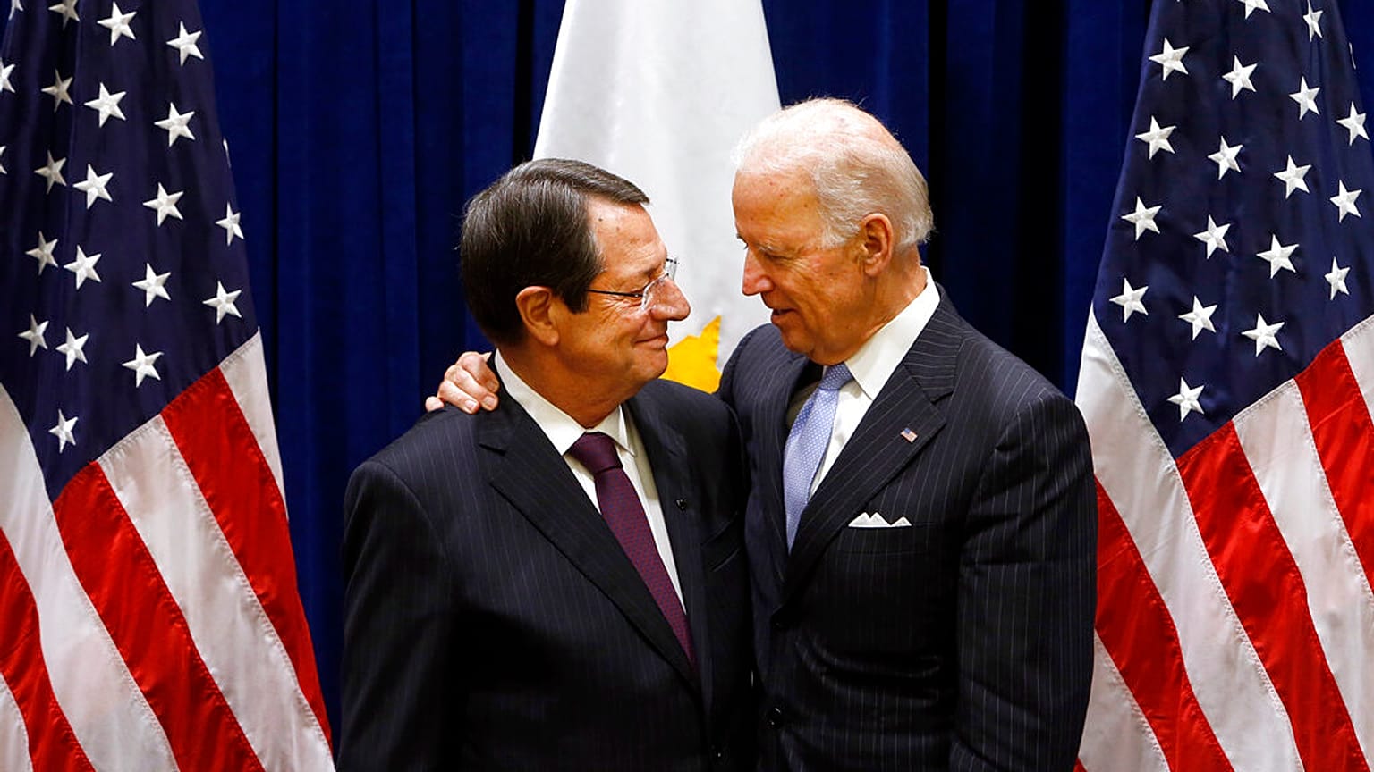 U.S. Vice President Joe Biden, right, meets with President Nicos Anastasiades of Cyprus