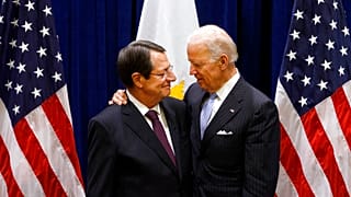 U.S. Vice President Joe Biden, right, meets with President Nicos Anastasiades of Cyprus