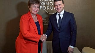 IMF Başkanı Kristalina Georgieva ve Ukrayna Cumhurbaşkanı Volodimir Zelenskiy