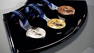 medal tray that will be used during the victory ceremonies at the Tokyo 2020 Olympic.