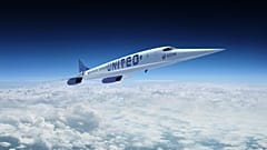 A Boom Supersonic Overture aircraft in United Airlines livery.