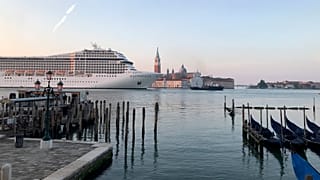 ruise ship MSC Orchestra passes in the Giudecca Canal in Venice, Italy, early Thursday, June 3, 2021. 