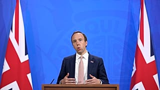Britain's Health Secretary Matt Hancock speaks during a coronavirus media briefing in Downing Street in London, Thursday, May 27, 2021.