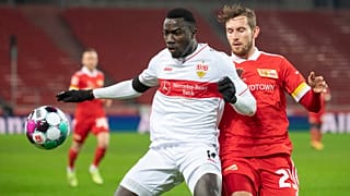 Silas Wamangituka in action for VfB Stuutgart during their Bundesliga match against FC Union Berlin.