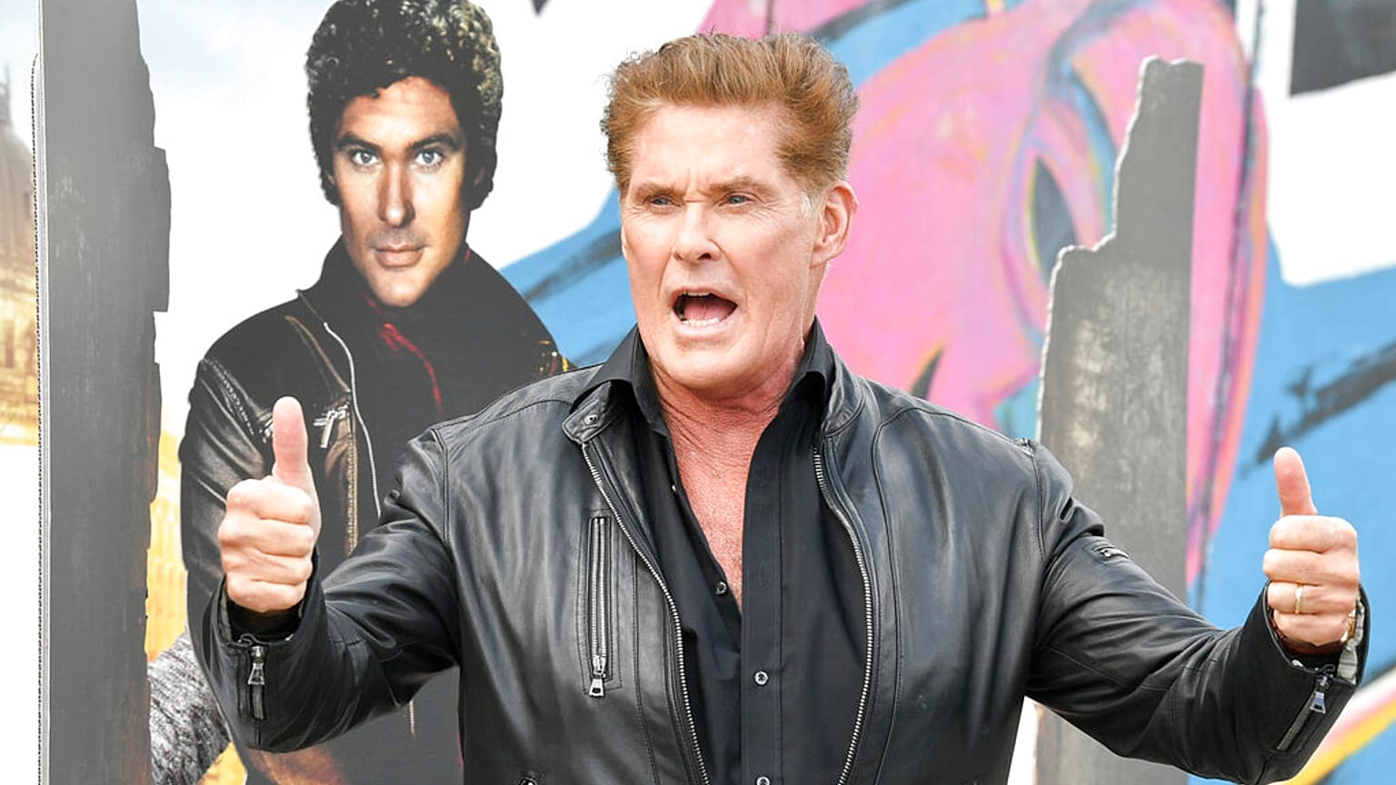 US-Schauspieler David Hasselhoff an der East Side Gallery in Berlin, 17.09.2019