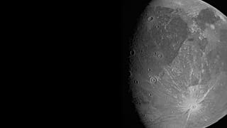 This June 7, 2021 image made available by NASA shows the Jovian moon Ganymede as the Juno spacecraft flies by