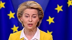 European Commission President Ursula von der Leyen at EU headquarters in Brussels, April 14, 2021. 