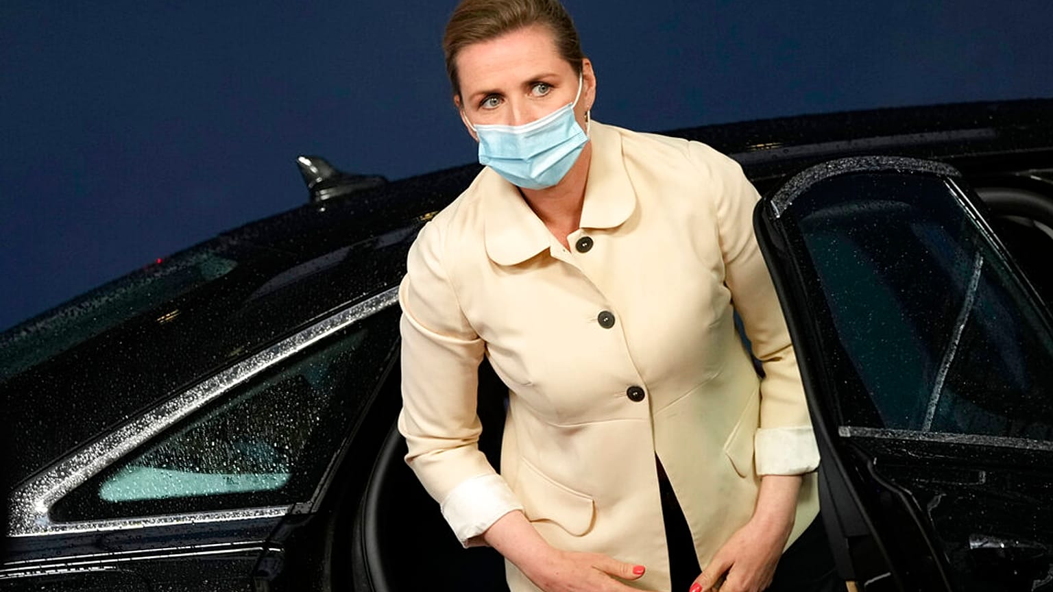 In this file photo dated Monday, May 24, 2021, Denmark's Prime Minister Mette Frederiksen arrives for an EU summit in Brussels.