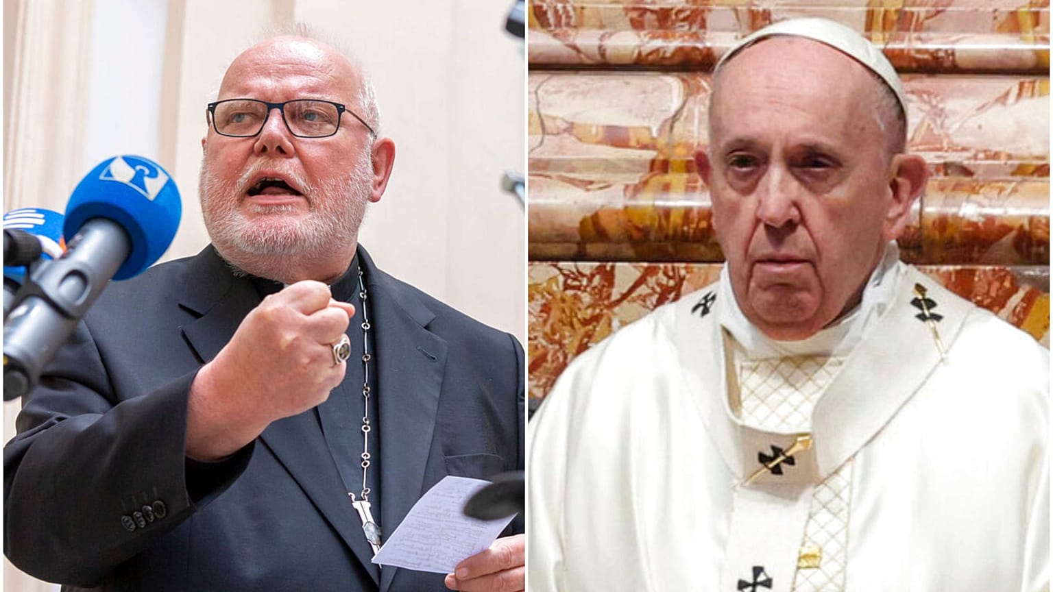 Alman Kardinal Reinhard Marx (solda) Papa Francis (sağda)