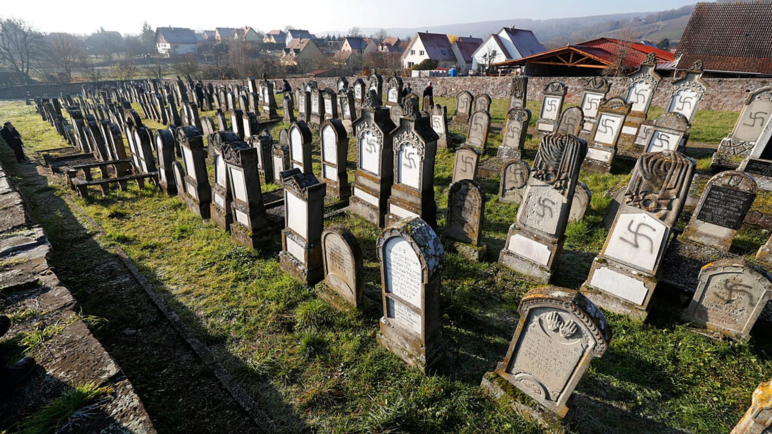Vandalized tombs are pictured in the Jewish cemetery of Westhoffen, west of the city of Strasbourg, eastern France, Wednesday, Dec. 4, 2019. 