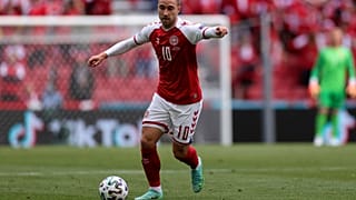 Denmark midfielder Christian Eriksen during the Euro 2020 match between Denmark and Finland at Parken stadium in Copenhagen, June 12, 2021.