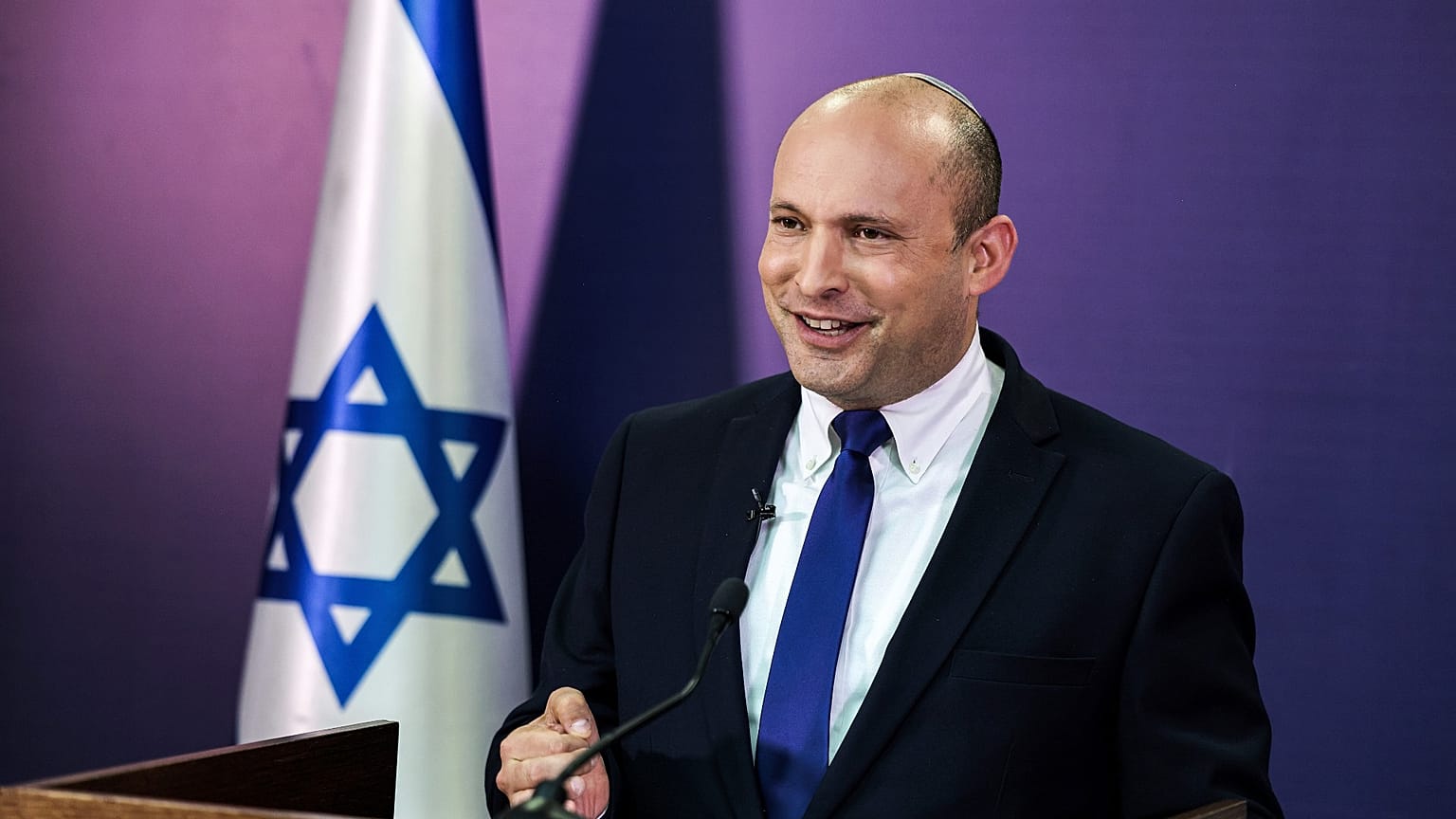 Naftali Bennett, Israeli parliament member from the Yamina party, gives a statement at the Knesset, Israel's parliament, in Jerusalem, June 6, 2021. 