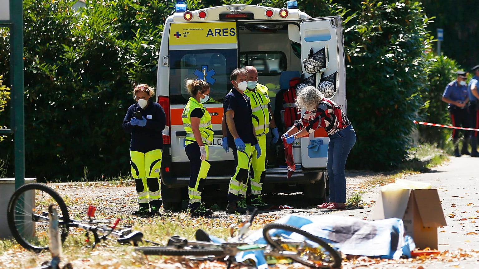 Ambulance personnel pictured at the scene of the shooting in Ardea on Sunday.