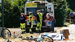 Ambulance personnel pictured at the scene of the shooting in Ardea on Sunday.