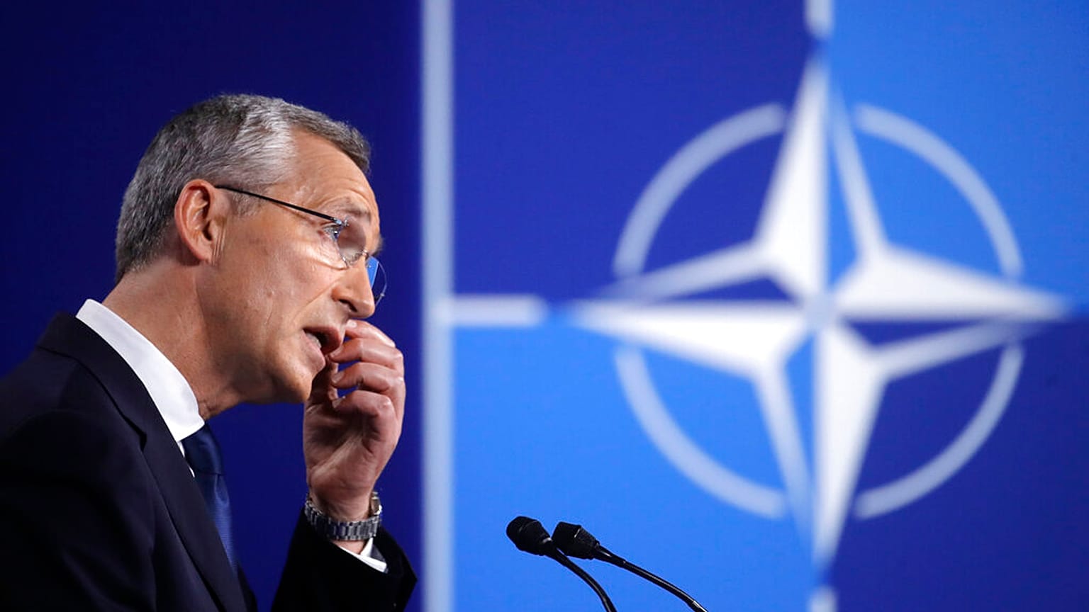 NATO Secretary General Jens Stoltenberg speaks during a media conference at a NATO summit in Brussels, Monday, June 14, 2021. 