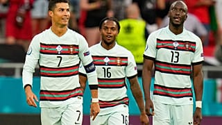 Portugal's Cristiano Ronaldo celebrates with his teammates Renato Sanches and Danilo Pereira