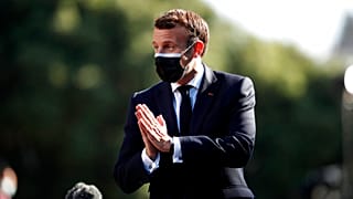 French President Emmanuel Macron arrives for an EU summit at the Crystal Palace in Porto, Portugal, Saturday, May 8, 2021