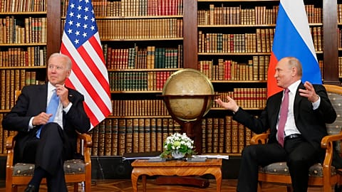 US President Joe Biden and Russia's President Vladimir Putin meet at the 'Villa la Grange' in Geneva on June 16, 2021.
