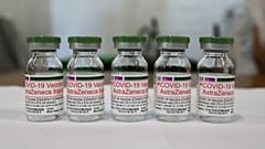 Five bottles of the AstraZeneca COVID-19 vaccine are placed at Songshan Cultural and Creative Park in Taipei, Taiwan, Wednesday, June 16, 2021.
