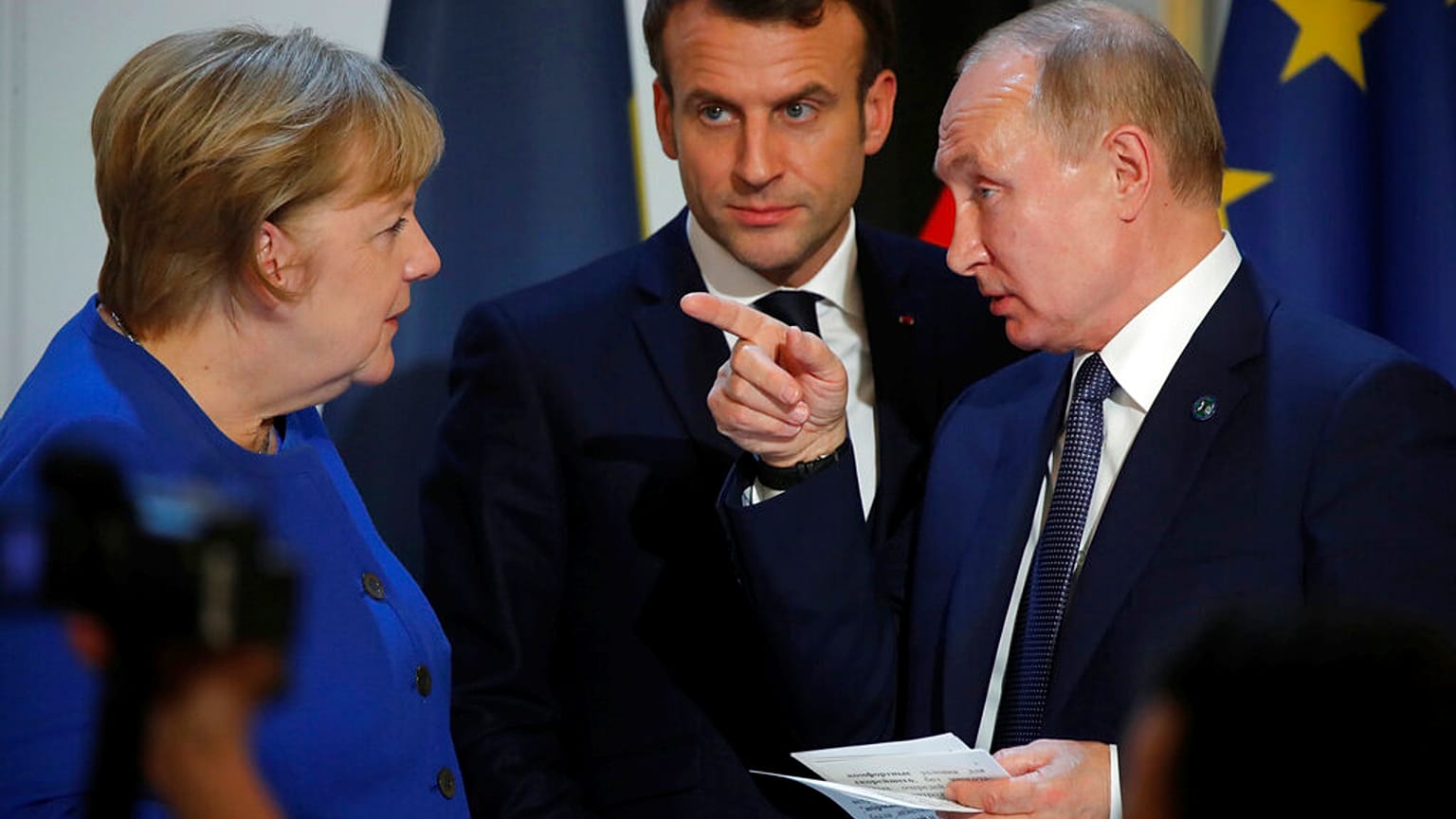 Merkel, Macron és Putyin 2019-ben