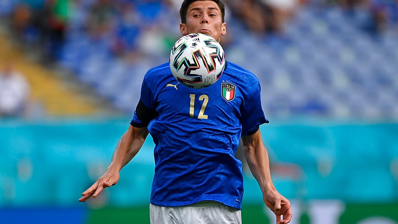 Italy's Matteo Pessina chests the ball during the Euro 2020 match on Sunday