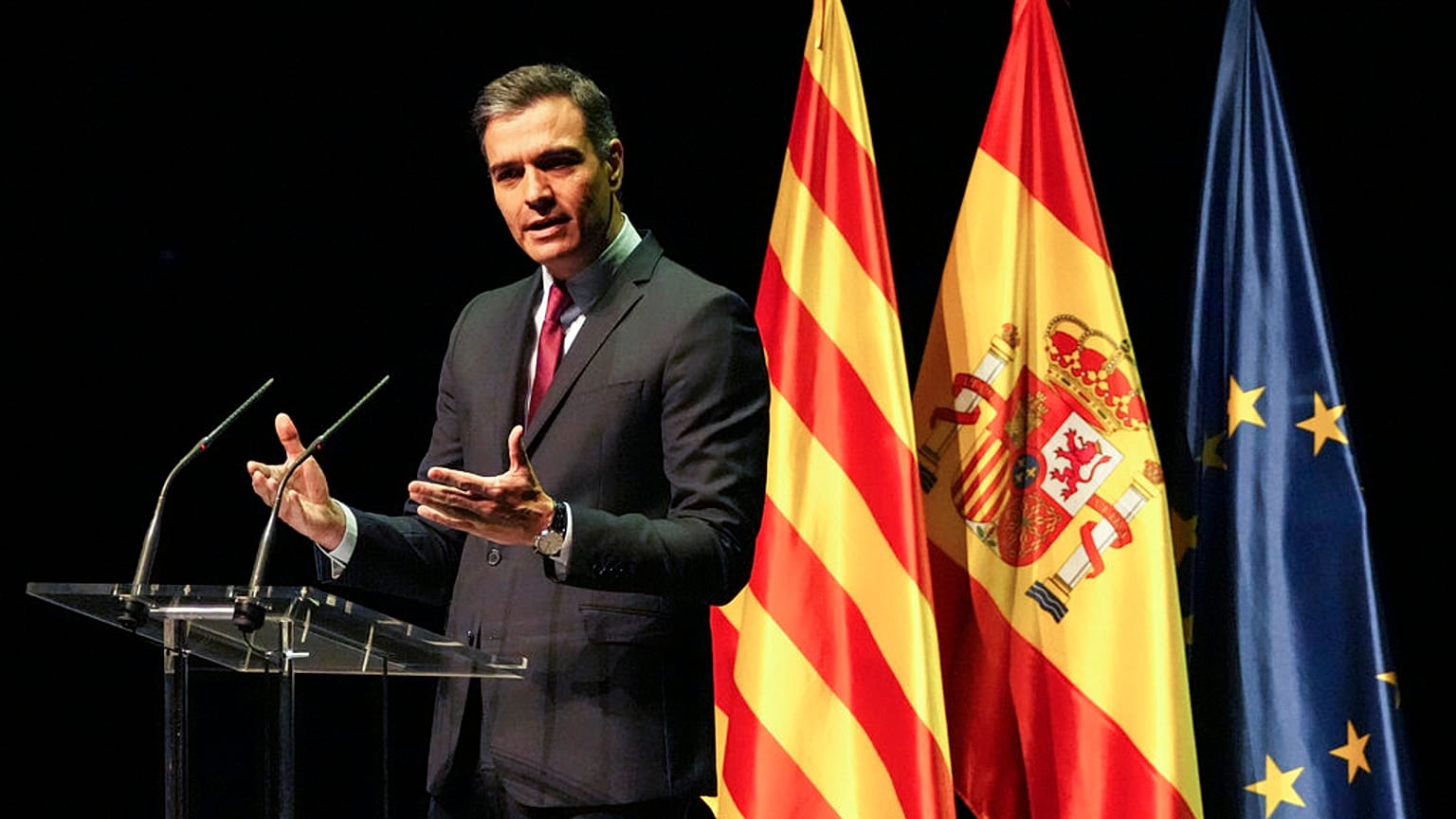 Pedro Sanchez bei seiner Rede in Barcelona