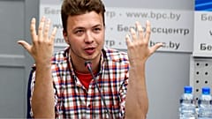 Роман Протасевич на пресс-конференции в Национальном пресс-центре МИД в Минске, 14 июня 2021