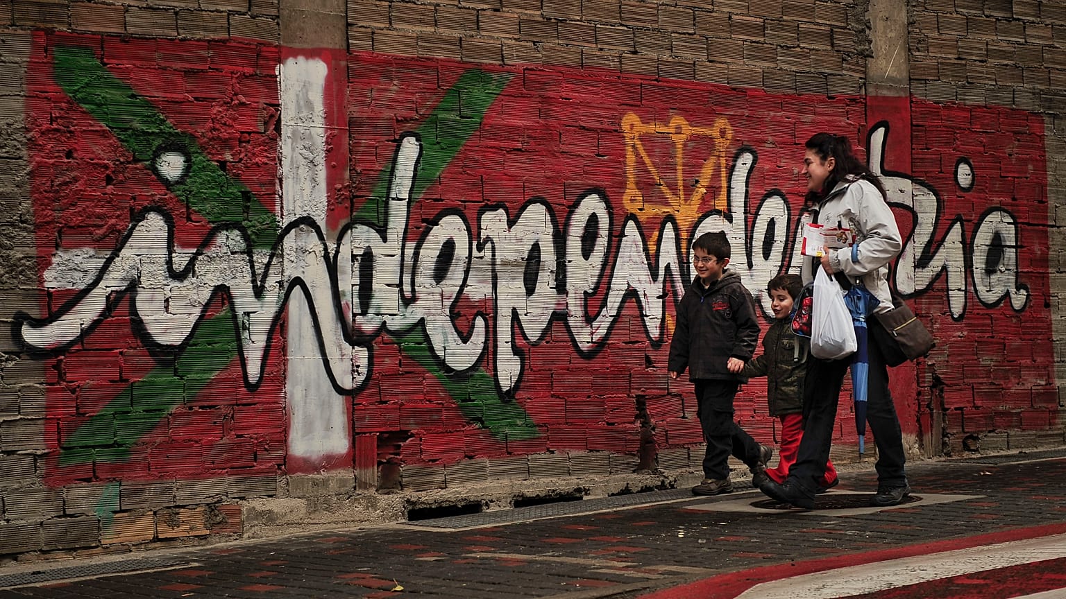 The word "Independence" painted in Basque on a wall in the small northern Spanish town of Alsasua.