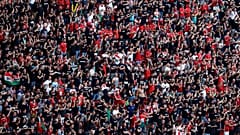 n this June 15, 2021 file photo, Hungarian fans wait for the start of the Euro 2020 championship group F match between Hungary and Portugal at the Ferenc Puskas stadium.