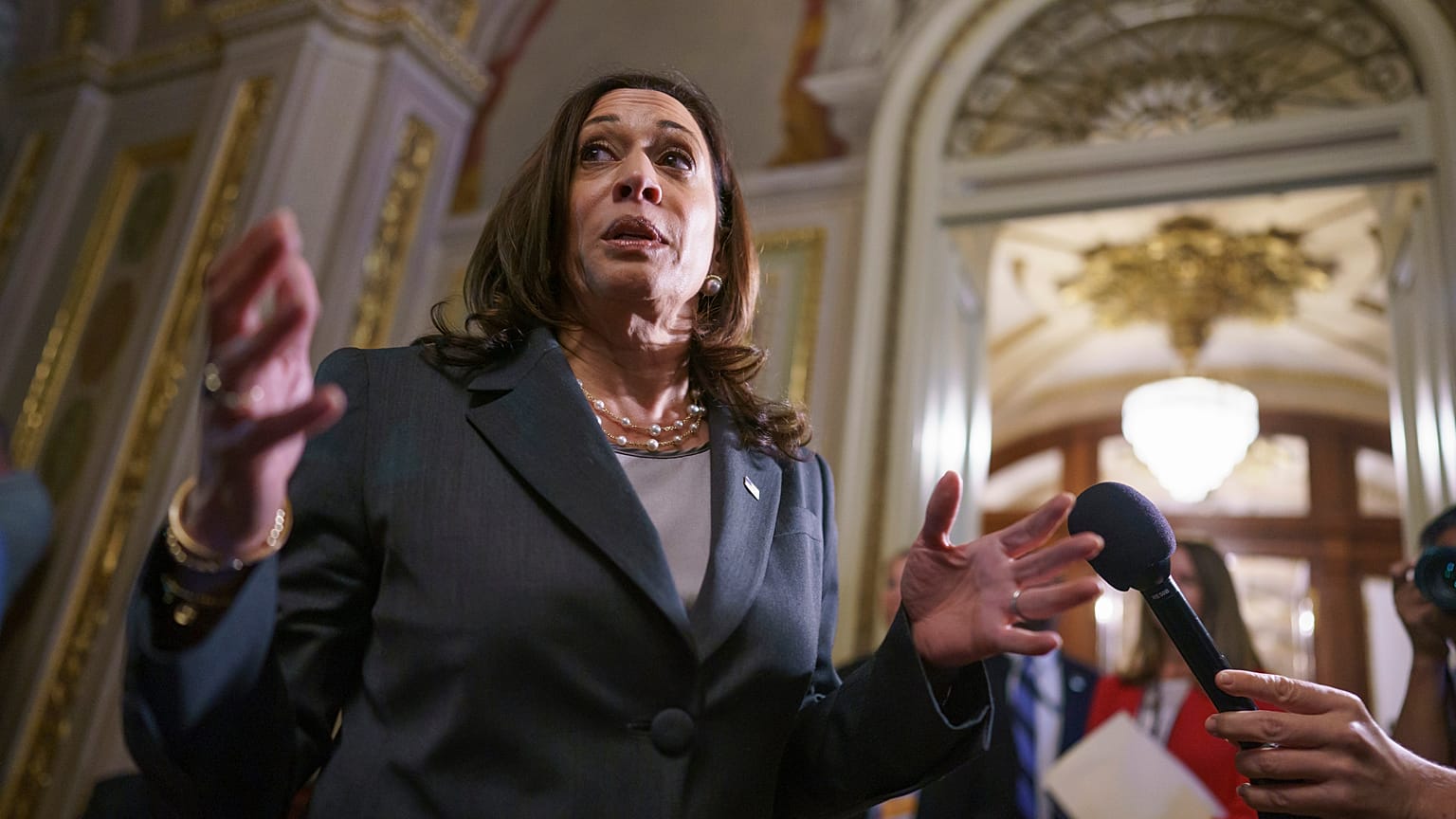 US Vice President Kamala Harris leaves the Senate chamber following the procedural vote on the For the People Act, at the Capitol in Washington, June 22, 2021.