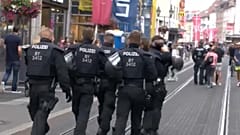 Various of emergency services in Wuerzburg city centre