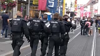 Various of emergency services in Wuerzburg city centre