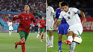 Portugal's Cristiano Ronaldo (left) is likely to break the international goals record of Iran's Ali Daei (right).