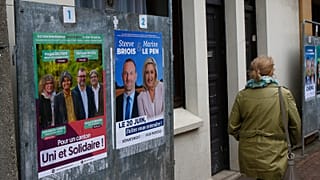 Electoral campaign boards for northern France region, right, with local candidate Steeve Briois and Marine Le Pen, French far- right leader, in Henin-Beaumont.