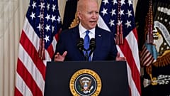 US President Joe Biden speaks during an event to commemorate Pride Month, in the East Room of the White House in Washington.