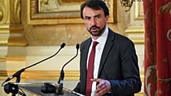 Gregory Doucet delivers a speech during the Lyon council meeting, in Lyon, central France, Saturday, July 4, 2020.