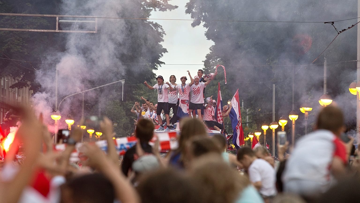A világbajnoki ezüstérmes horvát válogatott fogadtatása Zágrábban, 2018-ban