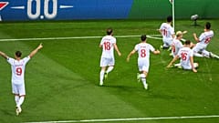 Switzerland celebrate a goal against France