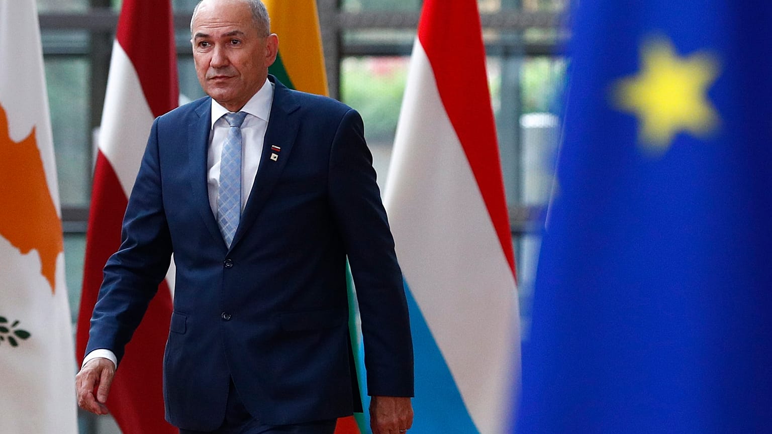 Slovenia's Prime Minister Janez Jansa arrives for an EU summit at the European Council building in Brussels, Tuesday, May 25, 2021.