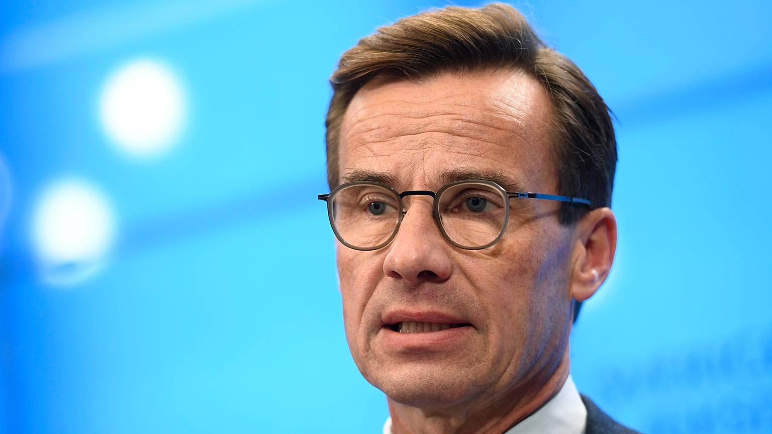Swedish Moderate Party leader Ulf Kristersson speaks during a press conference in Stockholm.