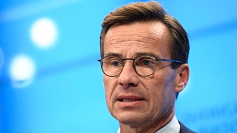 Swedish Moderate Party leader Ulf Kristersson speaks during a press conference in Stockholm.